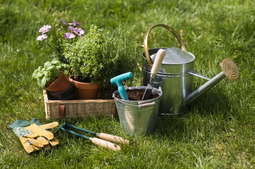 Sustainable composting and chipping area in a Neasden garden